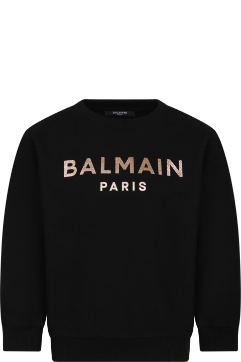 Balmain for Girls Balmain Black Sweatshirt With Iconic Metallic Logo For Girl