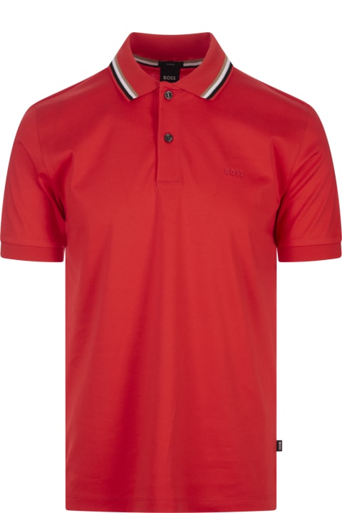 Hugo Boss for Men Hugo Boss Red Slim Fit Polo Shirt With Striped Collar
