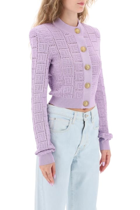 Balmain Clothing for Women Balmain Crew-neck Cardigan With Embossed Buttons