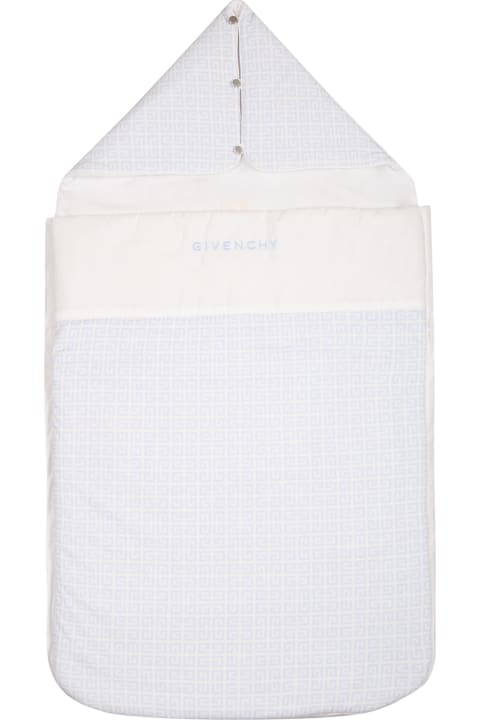 White Sleeping Bag For Baby Boy With Logo
