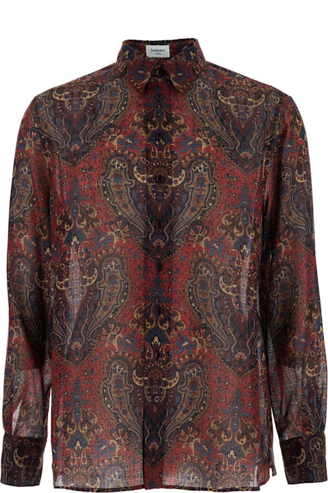 Saint Laurent Shirts for Men Saint Laurent Brown Shirt With Pointed Collar And All-over Paisley Motif In Wool Man