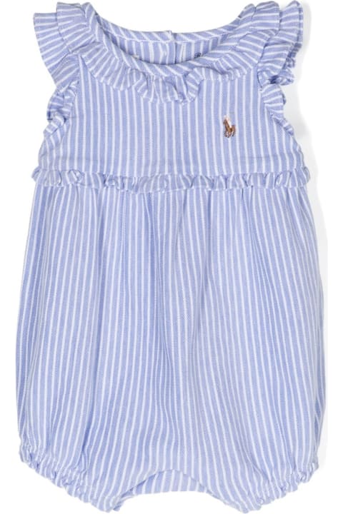 Bodysuits & Sets for Baby Girls Ralph Lauren White And Blue Striped Romper With Pony
