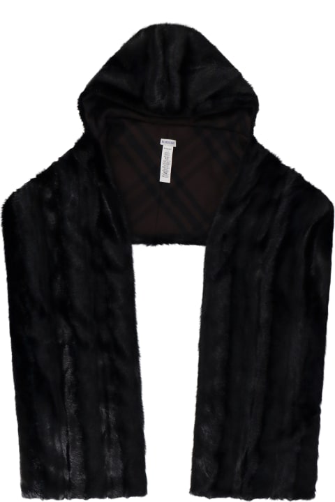 Burberry Scarves for Men Burberry Black Scarf With Faux Fur Hood