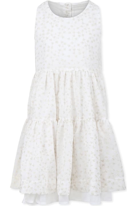 Caffe' d'Orzo for Girls Caffe' d'Orzo Ivory Dress For Girl With Floral Embroidery
