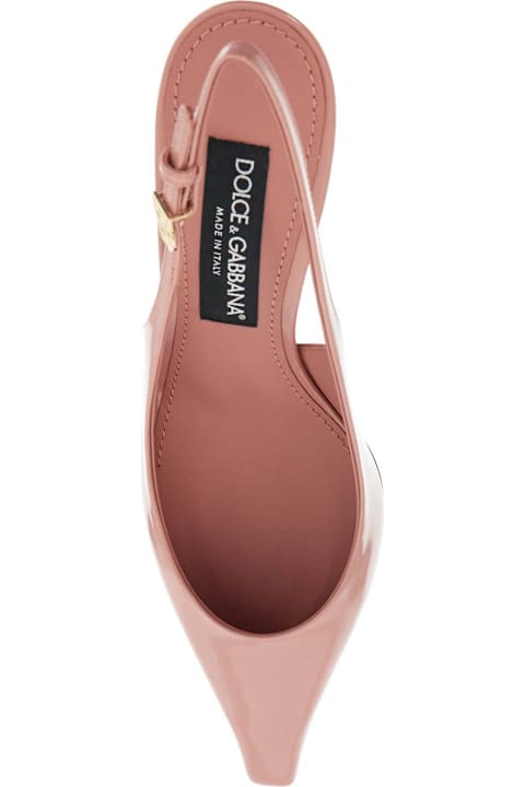 【関税&送料込】Dolce&Gabbana Pink Leather Slingback With De DG patent leather slingback flats in pink - Dolce Gabbana
