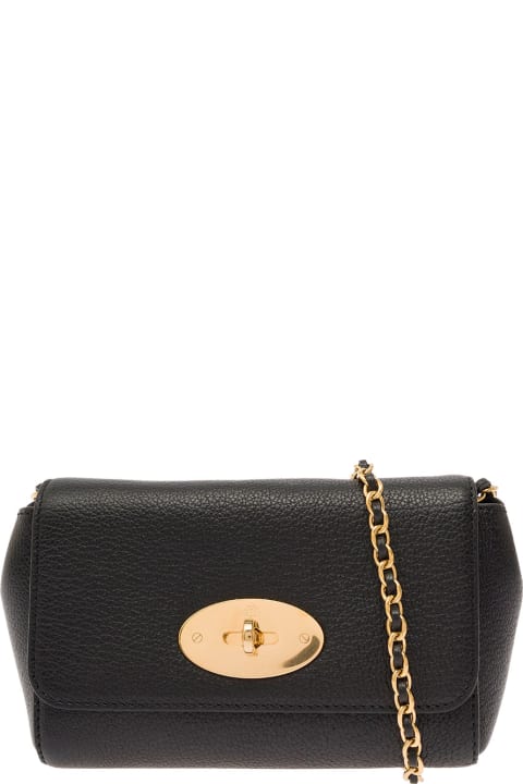 'mini Lily' Black Shoulder Bag With Twist-lock Fastening In Full-grain Leather Woman
