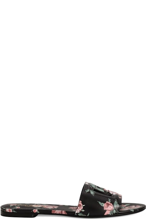 Dolce & Gabbana Dg Logo Leather Flat Sandals