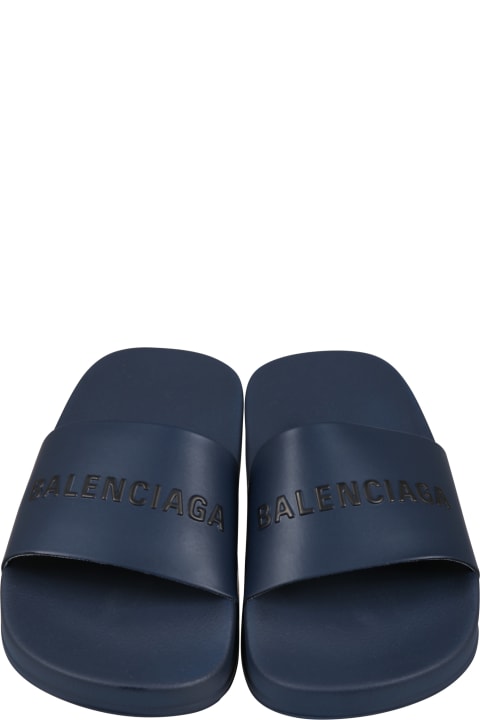 Shoes for Boys Balenciaga Blue Mules For Kids With Logo