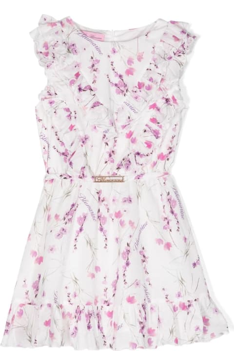 Miss Blumarine for Kids Miss Blumarine White Dress With Ruffles And Floral Print