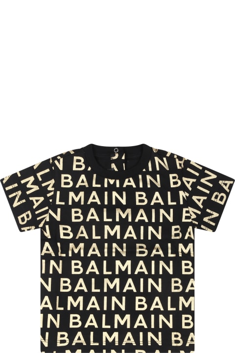 Balmain Clothing for Baby Boys Balmain Black T-shirt For Babykids With All-over Logo