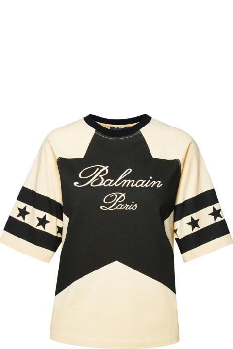 Balmain Topwear for Women Balmain 'stars' Beige Cotton T-shirt