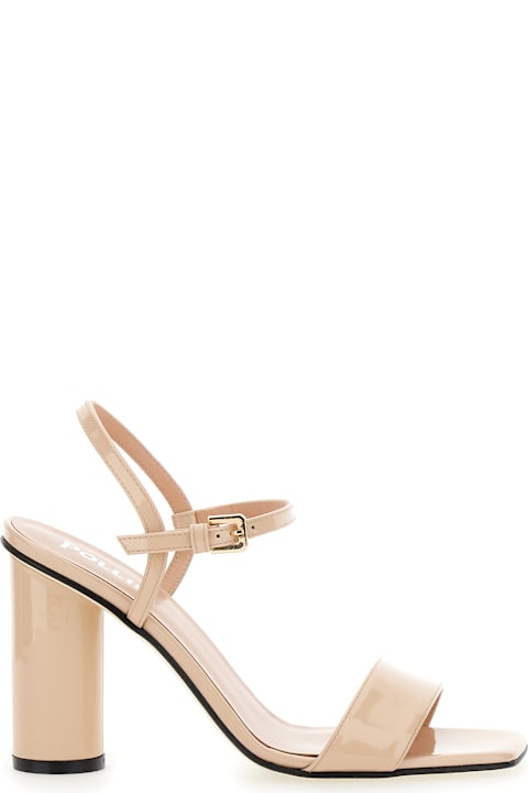 Pollini Shoes for Women Pollini Beige Sandals With Square Toe And Adjustable Strap In Patent Leather Woman