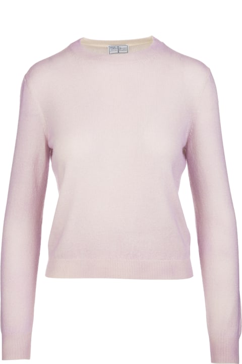 Woman Round-neck Pullover In Light Pink Cashmere