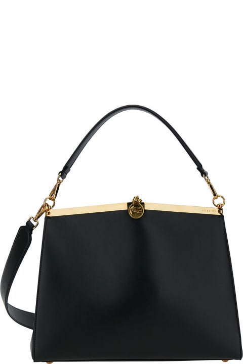 Etro Totes for Women Etro 'large Vela' Black Shoulder Bag With Logo And Pegasus Charm In Leather Woman