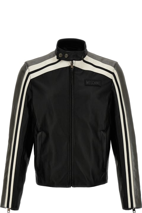 Moschino Coats & Jackets for Men Moschino Leather Jacket With Contrasting Bands