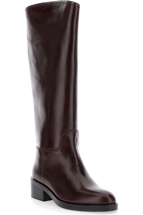 Jeffrey Campbell لـ Men Jeffrey Campbell Brown Knee High Boots With Block Heel In Leather Woman
