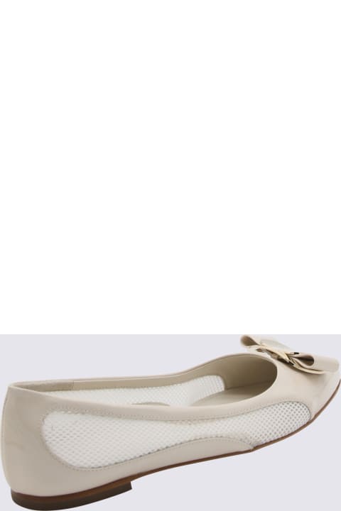Ferragamo Flat Shoes for Women Ferragamo Ivory Leather And Mesh Varina Flats