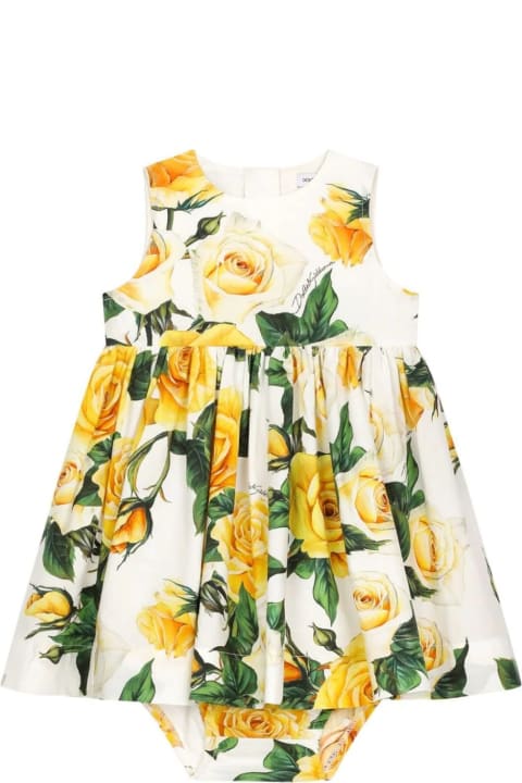 Dresses for Baby Girls Dolce & Gabbana Yellow Rose Print Poplin Dress With Culottes