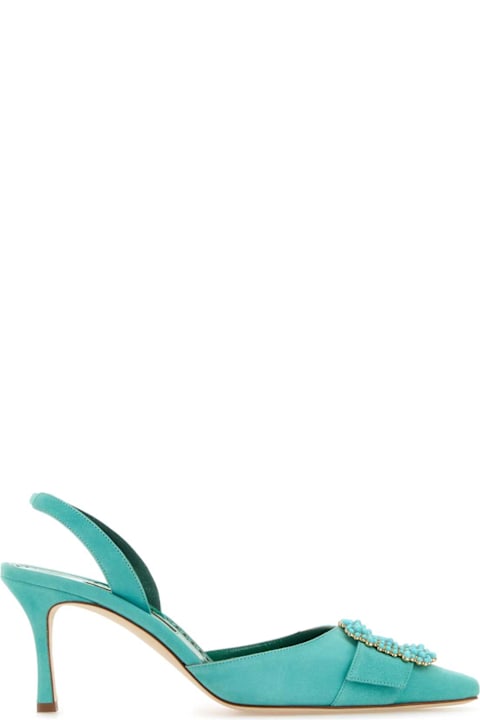 Manolo Blahnik Shoes for Women Manolo Blahnik Turquoise Suede Gibsli Pumps