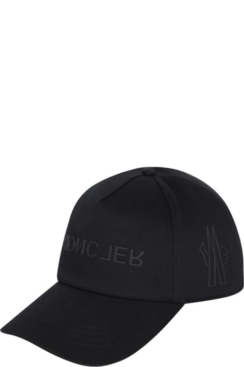 Hats for Men Moncler Grenoble Black Baseball Hat With Embossed Logo