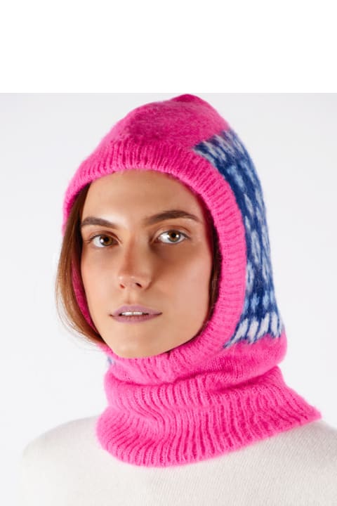 Hats for Women MC2 Saint Barth Woman Ultra Soft Fluo Pink Balaclava With Icelandic Pattern
