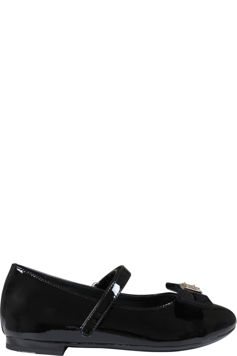 Dolce & Gabbana for Girls Dolce & Gabbana Black Ballet Flats For Girl With Logo And Bow