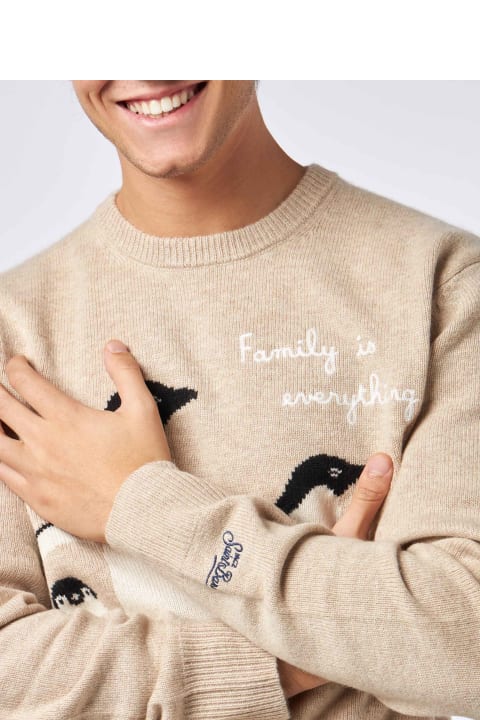 Homeware MC2 Saint Barth Man Sweater With Penguins Print And Family Is Everything Embroidery