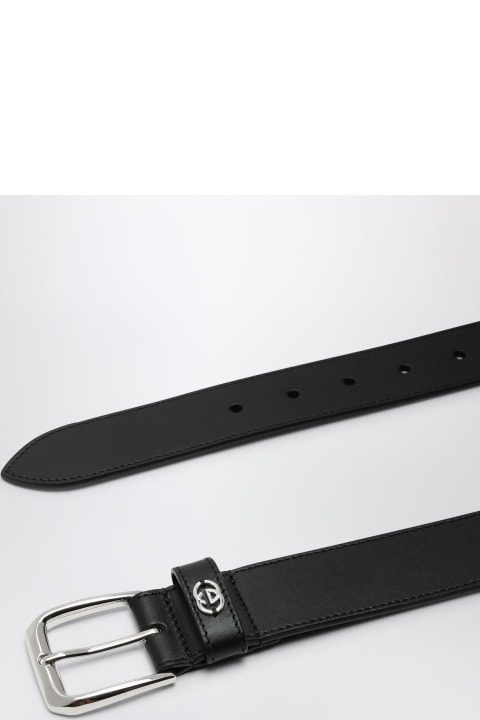 メンズ新着アイテム Gucci Black Leather Belt With Gg Crossover Detail