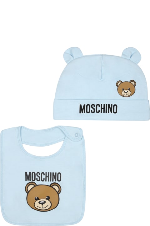 Fashion for Baby Girls Moschino Light Blue Set For Baby Boy With Teddy Bear