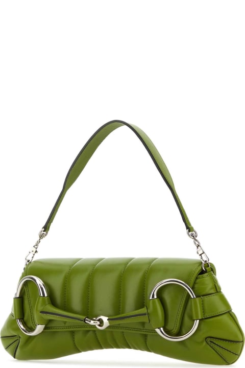 Bags for Women Gucci Pistachio Green Leather Medium Gucci Horsebit Chain Clutch