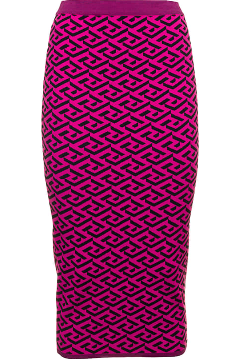 Versace Woman's Jacquard Knitted Pink Pencil Skirt