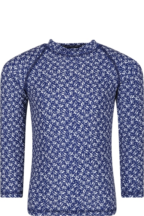 Petit Bateau T-Shirts & Polo Shirts for Girls Petit Bateau Blue Anti-uv T-shirt For Girl With Flowers Print