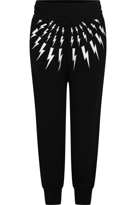 ボーイズ Neil Barrettのボトムス Neil Barrett Black Trousers For Boy With Iconic Lightning Bolts And Logo