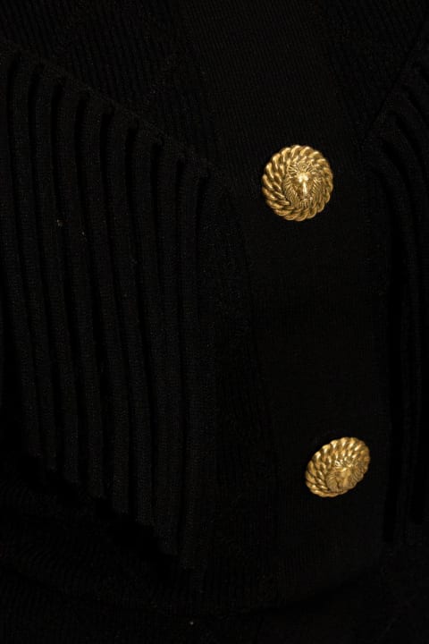 Balmain Sweaters for Women Balmain High Neck Fringed Knitted Minidress