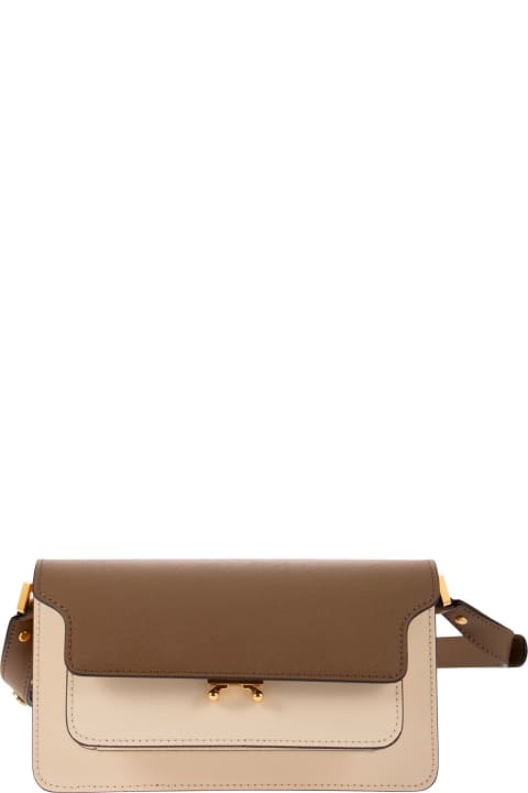 Shoulder Bags for Women Marni White And Brown East/west Trunk Bag In Saffiano Leather