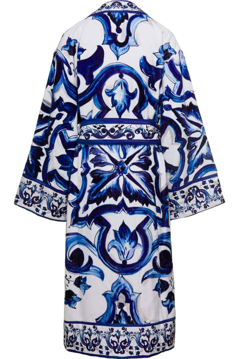 ウィメンズ Dolce & Gabbanaの水着 Dolce & Gabbana Multicolor Kimono Bathrobe With All-over Blu Mediterraneo Print In Cotton Dolce & Gabbana