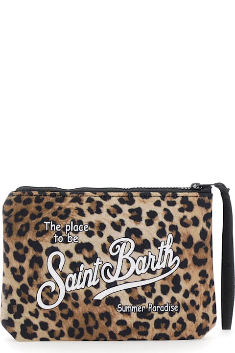 MC2 Saint Barth لـ Kids MC2 Saint Barth 'aline' Brown Clutch With Logo Lettering On The Front And All-over Leopard Print In Tech Fabric Girl
