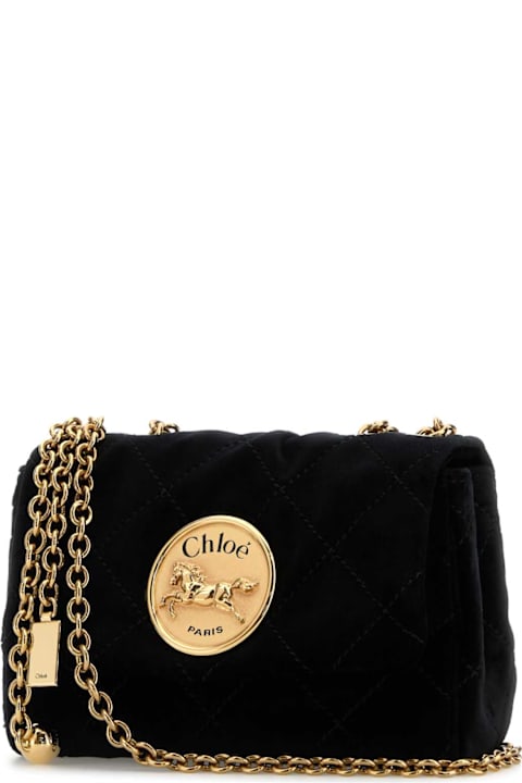 Chloé Bags for Women Chloé Black Velvet Small Chloã© Heritage Shoulder Bag