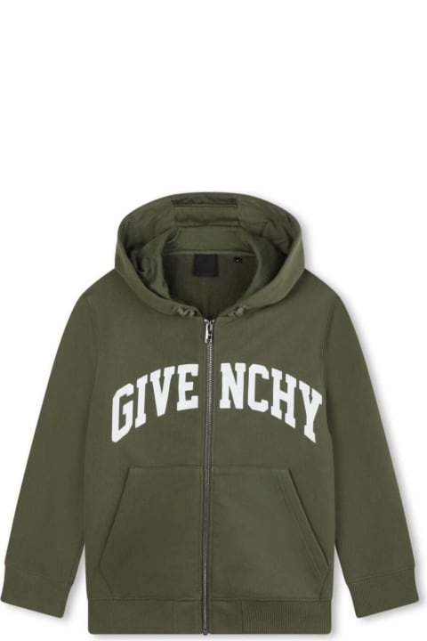 Topwear for Boys Givenchy Green Hoodie With Logo Lettering In Cotton Blend Boy