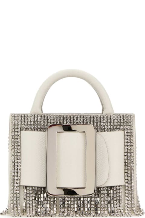 BOYY Bags for Women BOYY White Leather Bobby 18 Crystal Flapper Handbag