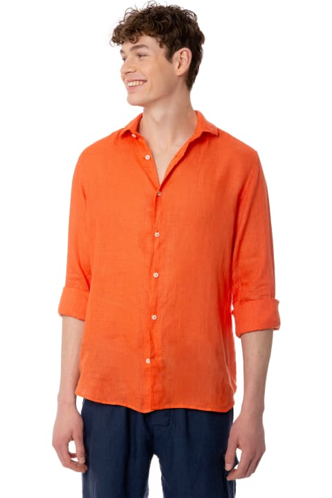 أدوات منزلية MC2 Saint Barth Man Water Color Orange Linen Pamplona Shirt