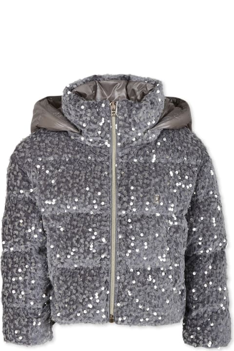 Herno for Kids Herno Grey Padded Sequined Coat For Girl