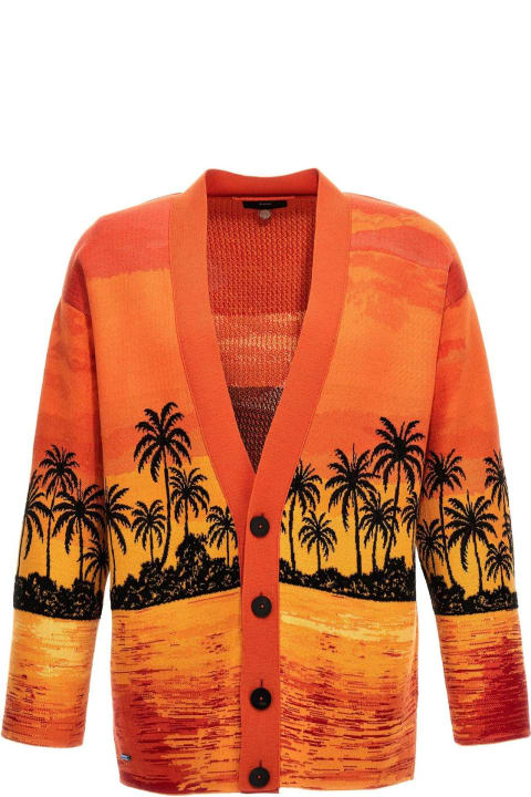 Sweaters for Men Alanui Kerala Sunset Drop Shoulder Intarsia Knit Cardigan