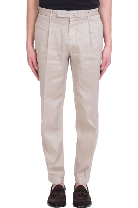 Pants In Beige Cotton And Linen