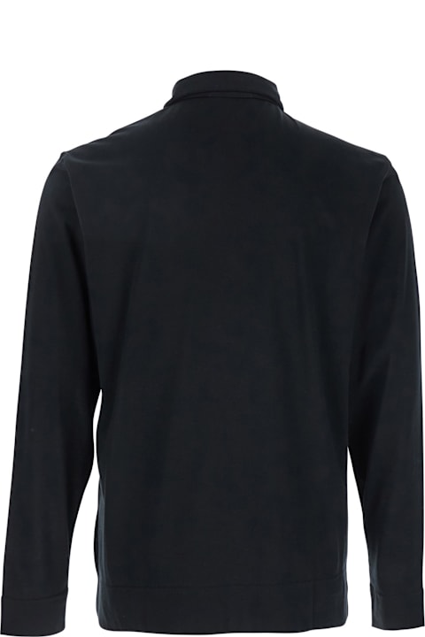 Lardini Topwear for Men Lardini Black Polo With Classic Collar And Long Sleeves In Cotton And Silk Blend Man