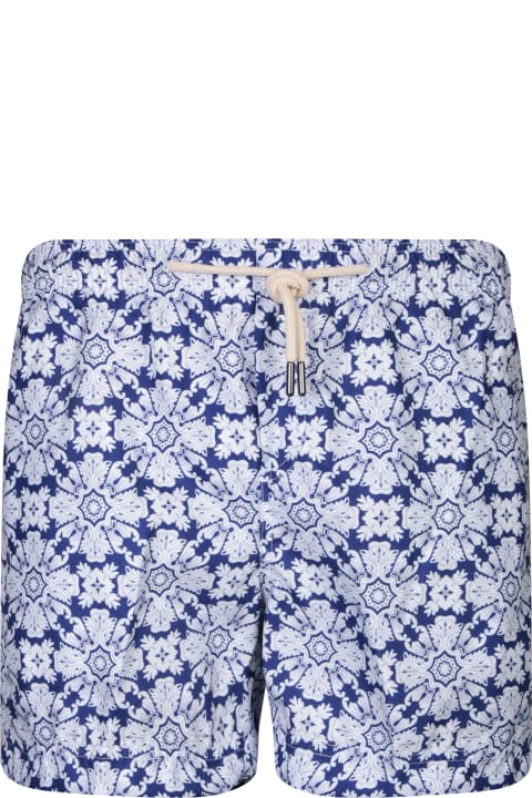 Swimwear for Men Peninsula Swimwear Floral Pattern Swim Shorts White/blue