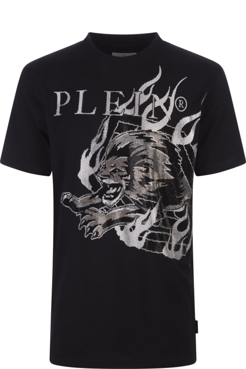 Philipp Plein Topwear for Men Philipp Plein Black T-shirt With Crystal Lion Circus