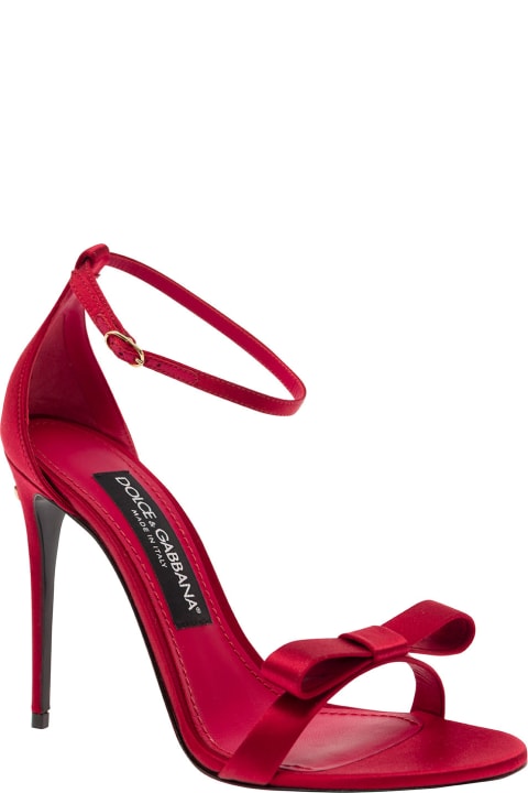 Red Sandals With Bow And Logo Detail In Satin Woman