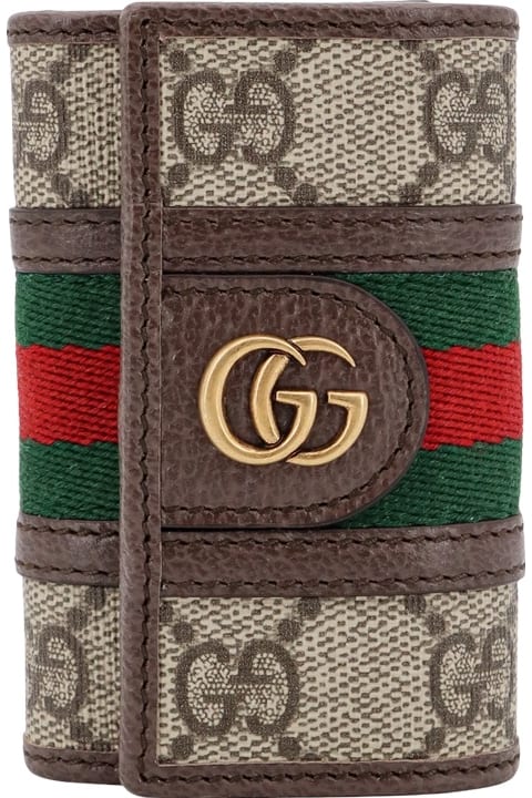 Gucci for Men Gucci Gg Supreme Fabric And Leather Key Ring