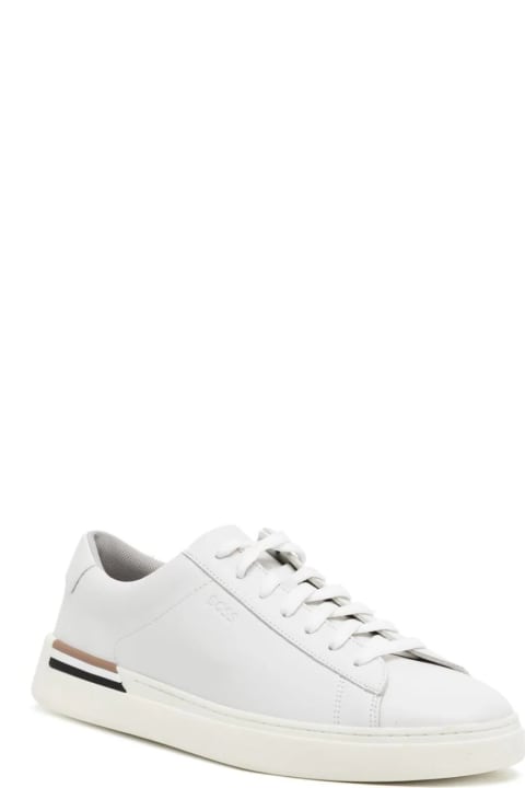Hugo Boss Men Hugo Boss White Leather Sneakers With Preformed Sole, Logo And Typical Brand Stripes